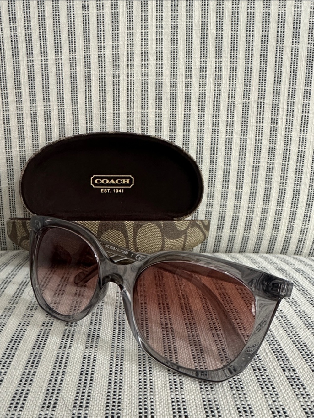 COACH Translucent Gray Sunglasses with Brown Gradient Lenses